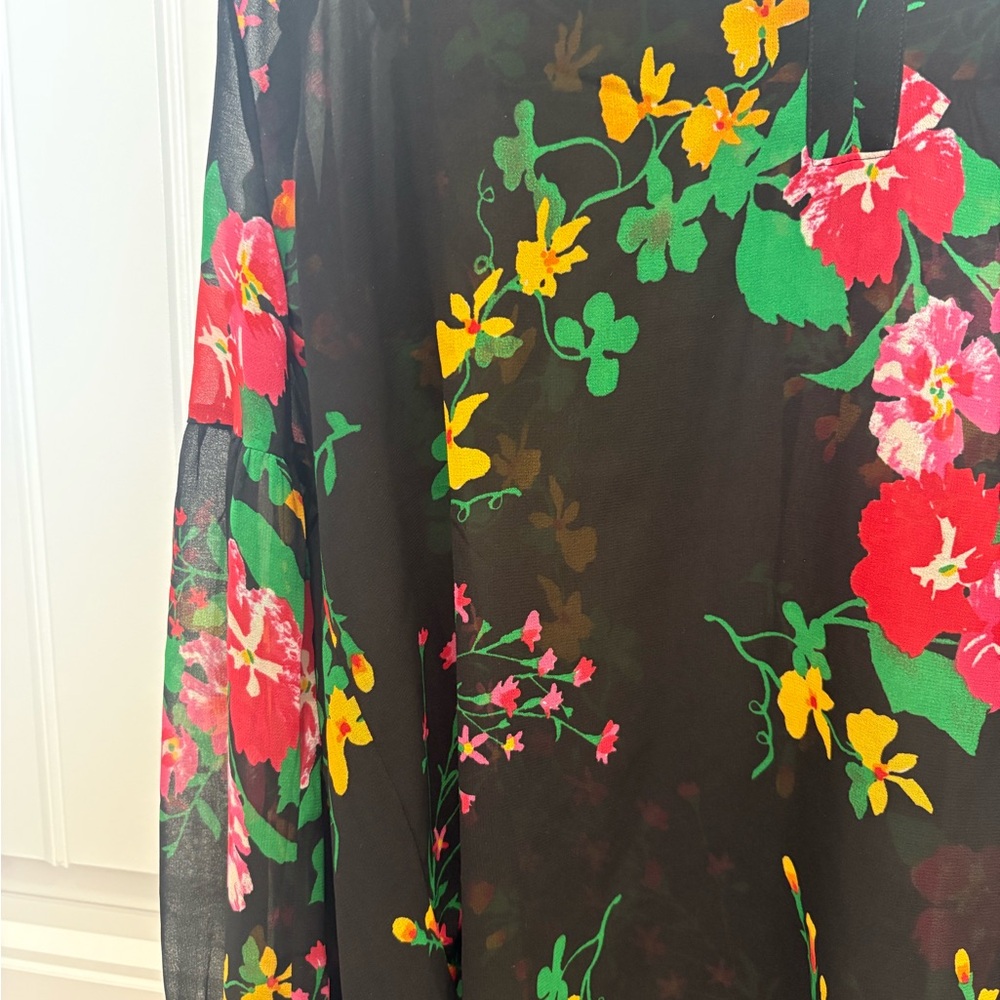 CAbi Black Sheer Top with Pink and Yellow Floral Design - Picture 2 of 2